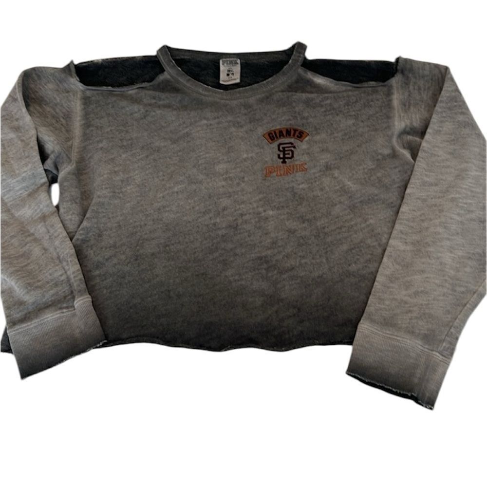 Victorias Secret SF giants szM distressed cropped cold shoulder sweatshirt EUC